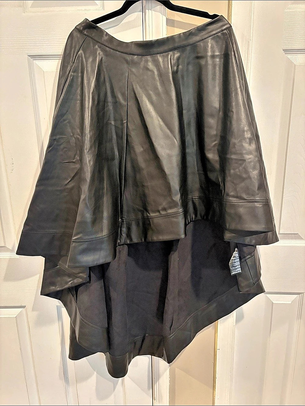 Maeve High Low Faux Leather Skirt in Black